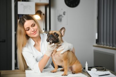 Female Vet Examining French Bulldog