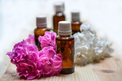 Four bottles of Essential Oils