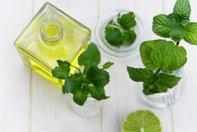 Peppermint Oil with Peppermint Leaves